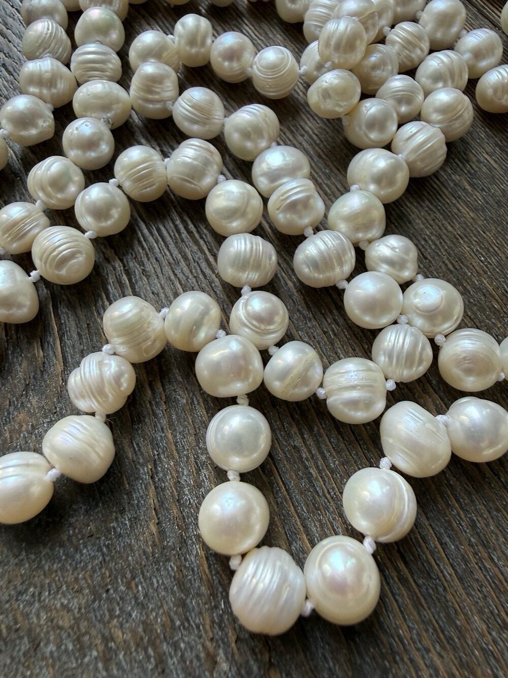 64” Endless Freshwater Pearl Necklace 7-8mm Hand Knotted Opera Length Pearls